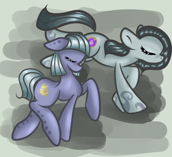 Size: 2300x2100 | Tagged: safe, artist:magical-fish, limestone pie, marble pie, earth pony, pony, g4, abstract background, eyes closed, female, floppy ears, mare, pie sisters, running, sisters