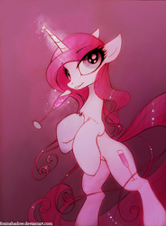 Size: 662x900 | Tagged: safe, artist:foxinshadow, oc, oc only, oc:pink champagne, pony, unicorn, alcohol, champagne, chest fluff, female, floppy ears, gradient background, levitation, magic, mare, rearing, solo, telekinesis, wine