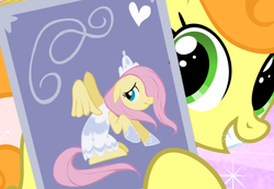 Size: 650x450 | Tagged: safe, artist:violetclm, carrot top, fluttershy, golden harvest, earth pony, pegasus, pony, hoofstuck, g4, female, mare