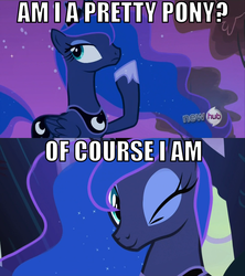 Size: 854x960 | Tagged: safe, princess luna, g4, hub logo, image macro, pretty pony, wink