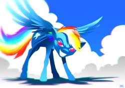 Size: 1158x818 | Tagged: safe, artist:cmaggot, rainbow dash, pony, g4, badass, cloud, cloudy, female, solo