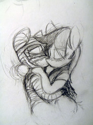 Size: 1236x1648 | Tagged: safe, artist:gordonfreeguy, rainbow dash, rough tumble, g4, bandydash, kissing, shipping, sketch