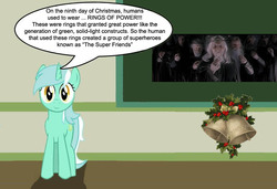 Size: 887x605 | Tagged: safe, lyra heartstrings, human, g4, chalkboard, christmas, human studies101 with lyra, khamûl, lord of the rings, meme, nine rings, photo, rings of power, the nine, this will end in undeath