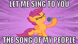 Size: 640x360 | Tagged: safe, scootaloo, g4, image macro, singing, song of my people