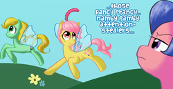 Size: 999x515 | Tagged: safe, firefly, morning glory, rosedust, flutter pony, g1, g4, female, firefly says, g1 to g4, generation leap, queen, queen rosedust