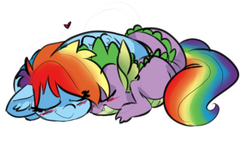 Size: 481x271 | Tagged: safe, artist:xenon, rainbow dash, spike, g4, blushing, cute, female, heart, male, ship:rainbowspike, shipping, straight