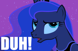 Size: 1100x720 | Tagged: safe, princess luna, pony, g4, caption, duh, eyeroll, female, frown, image macro, of course, open mouth, reaction image, solo