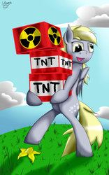 Size: 707x1131 | Tagged: safe, artist:unnop64, derpy hooves, pegasus, pony, g4, banana peel, explosives, female, mare, minecraft, nuclear weapon, this will end in tears, tnt