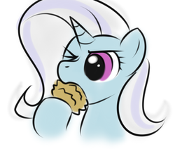 Size: 521x442 | Tagged: safe, artist:kloudmutt, trixie, pony, unicorn, g4, artifact, bust, eating, female, herbivore, horn, mare, nom, one eye closed, pinecone, portrait, simple background, solo, trixie eating pinecones, white background
