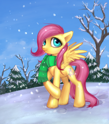 Size: 1578x1800 | Tagged: safe, artist:nyarmarr, fluttershy, pony, g4, female, snow, snowfall, solo