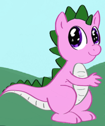 Size: 490x586 | Tagged: safe, edit, spike, g1, g4, cute, field, firefly says, male, meadow, solo