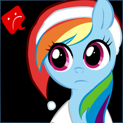 Size: 500x500 | Tagged: dead source, safe, artist:chch, rainbow dash, pegasus, pony, g4, askdrrnmsd, black background, christmas, female, hat, holiday, mare, sad, santa hat, simple background, solo, tumblr
