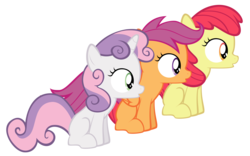 Size: 8192x5120 | Tagged: safe, artist:thatguy1945, part of a set, apple bloom, scootaloo, sweetie belle, earth pony, pegasus, pony, unicorn, g4, absurd resolution, blank flank, female, filly, foal, missing accessory, simple background, transparent background, trio, vector
