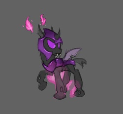 Size: 702x650 | Tagged: safe, artist:carnifex, changeling, armor, changeling officer, gray background, miasma hive, purple changeling, simple background, solo