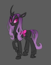 Size: 636x812 | Tagged: safe, artist:carnifex, oc, oc only, oc:miasma, changeling, changeling queen, changeling oc, changeling queen oc, female, gray background, miasma hive, purple changeling, simple background, solo