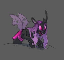 Size: 803x750 | Tagged: safe, artist:carnifex, oc, oc only, oc:miasma, changeling, changeling queen, changeling oc, changeling queen oc, female, gray background, miasma hive, purple changeling, simple background, solo