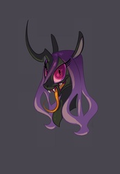 Size: 650x938 | Tagged: safe, artist:carnifex, oc, oc only, oc:miasma, changeling, changeling queen, bust, changeling oc, changeling queen oc, female, gradient background, gray background, long tongue, miasma hive, portrait, purple changeling, simple background, solo, tongue out