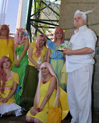 Size: 1288x1600 | Tagged: safe, angel bunny, fluttershy, human, g4, a-kon, a-kon 23, convention, cosplay, group photo, irl, irl human, photo