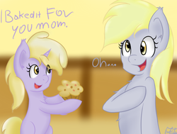 Size: 795x600 | Tagged: safe, artist:freefraq, derpy hooves, dinky hooves, pegasus, pony, g4, equestria's best daughter, equestria's best mother, female, mare, muffin