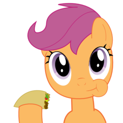 Size: 512x512 | Tagged: safe, artist:bleutaco, scootaloo, g4, eating, ponies eating meat, puffy cheeks, taco
