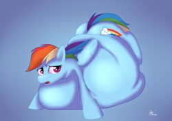 Size: 1280x901 | Tagged: dead source, safe, artist:drumstickpony, rainbow dash, pegasus, pony, g4, belly, fat, immobile, impossibly large belly, morbidly obese, obese, rainblob dash, solo