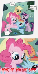 Size: 414x800 | Tagged: safe, edit, applejack, pinkie pie, rainbow dash, twilight sparkle, g4, german comic, none of you are safe, popsicle pete, seanbaby