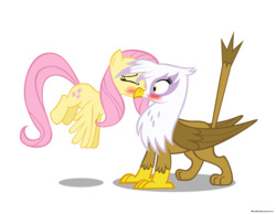 Size: 2205x1713 | Tagged: safe, artist:navitaserussirus, fluttershy, gilda, griffon, pegasus, pony, g4, female, gildashy, kissing, lesbian, mare, shipping, simple background, tailboner, transparent background, vector