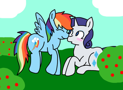 Size: 935x680 | Tagged: safe, artist:raincupcake, rainbow dash, rarity, g4, blushing, female, lesbian, nuzzling, ship:raridash, shipping