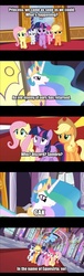 Size: 450x1489 | Tagged: safe, applejack, discord, fluttershy, king sombra, pinkie pie, princess celestia, rainbow dash, rarity, twilight sparkle, g4, comic, exploitable meme, gak, mane six