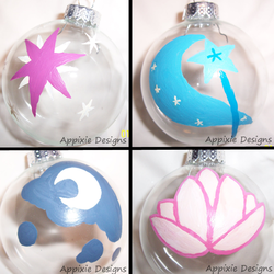 Size: 1000x1000 | Tagged: safe, lotus blossom, princess luna, trixie, twilight sparkle, g4, appiejackie, appixie, glass, ornament