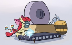 Size: 800x501 | Tagged: safe, artist:gsphere, apple bloom, g4, barrel, treadmill, welding, working, zap apple