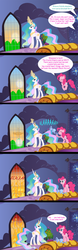 Size: 900x2877 | Tagged: safe, artist:jaybugjimmies, pinkie pie, princess celestia, g4, comic, fire, flugelhorn, scare, startled, sun