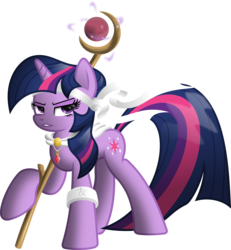 Size: 2933x3180 | Tagged: safe, artist:itchykitchy, twilight sparkle, pony, unicorn, g4, female, headband, jewelry, kanji, league of legends, lidded eyes, looking back, necklace, simple background, solo, soraka, staff, transparent background, unicorn twilight, vector, wristband