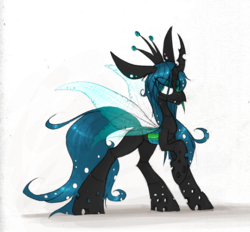 Size: 1663x1544 | Tagged: safe, artist:the--cloudsmasher, queen chrysalis, changeling, changeling queen, g4, crown, fangs, female, green eyes, jewelry, regalia, transparent wings, wings