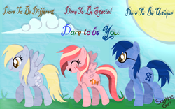 Size: 800x500 | Tagged: safe, artist:scythegirl, blues, derpy hooves, donny swineclop, noteworthy, oc, pegasus, pony, g4, female, mare