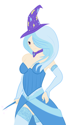 Size: 949x1633 | Tagged: dead source, safe, artist:fribox, trixie, human, g4, breasts, clothes, female, hand on hip, hat, humanized, simple background, solo, trixie's hat, white background