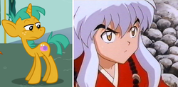 Size: 960x473 | Tagged: safe, snails, g4, exploitable meme, inuyasha, meme, meta, richard ian cox, same voice actor