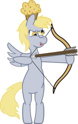 Size: 1615x2550 | Tagged: safe, artist:1ltdaniels, derpy hooves, pegasus, pony, g4, archery, arrow, bow (weapon), bow and arrow, derp, female, mare, muffin, tongue out, weapon