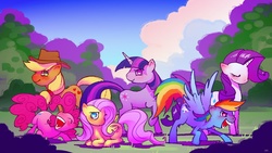 Size: 1920x1080 | Tagged: safe, artist:cmaggot, applejack, fluttershy, pinkie pie, rainbow dash, rarity, twilight sparkle, g4, mane six