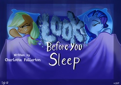 Size: 3508x2480 | Tagged: safe, artist:jowyb, applejack, rarity, g4, look before you sleep, bed, pillow, title card