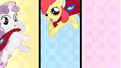 Size: 480x270 | Tagged: safe, edit, edited screencap, screencap, apple bloom, king sombra, scootaloo, sweetie belle, earth pony, pegasus, pony, unicorn, g4, one bad apple, animated, bueno, caption, cutie mark crusaders, female, filly, foal, gif, group, licking, licking lips, male, quartet, spanish, stallion, tongue out