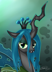 Size: 1800x2500 | Tagged: dead source, safe, artist:sierraex, queen chrysalis, changeling, changeling queen, g4, bust, female, portrait