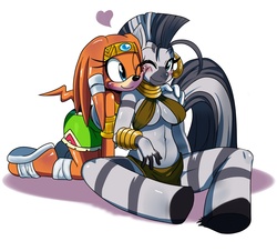 Size: 1280x1159 | Tagged: safe, artist:ss2sonic, zecora, zebra, anthro, unguligrade anthro, g4, belly button, breasts, clothes, crossover, simple background, skirt, sonic the hedgehog (series), tikal, white background