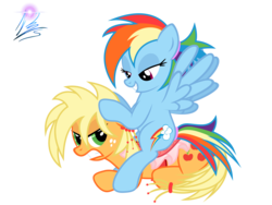 Size: 8000x6000 | Tagged: safe, artist:nightmaremoons, applejack, rainbow dash, g4, absurd resolution, alternate hairstyle, applejack is not amused, ponies riding ponies, rainbow dash riding applejack, riding, saddle, ship:appledash, shipping, simple background, transparent background, unamused, vector