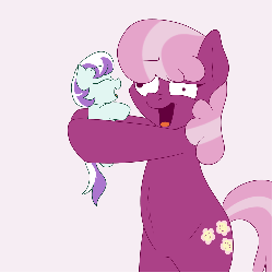 Size: 750x750 | Tagged: safe, artist:beardrage, artist:skoon, cheerilee, oc, earth pony, pony, oh dat cheerilee, g4, animated, bipedal, derp, duo, female, foal, holding a pony, mare, simple background