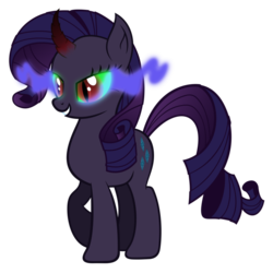 Size: 894x894 | Tagged: safe, artist:tzolkine, rarity, pony, g4, corrupted, curved horn, dark magic, horn, simple background, slit pupils, solo, sombra eyes, sombra horn, transparent background