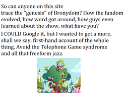 Size: 716x527 | Tagged: safe, fandom, golden oaks library, library, meta, polling, research, text, the genesis of bronydom