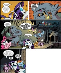 Size: 509x602 | Tagged: safe, idw, official comic, applejack, cave troll jim, fluttershy, pinkie pie, rainbow dash, rarity, twilight sparkle, cave troll, pony, g4, the return of queen chrysalis, spoiler:comic, spoiler:comic02, and call him george, comic, crying, eyeshadow, george, optimus prime, rubik's cube, sad