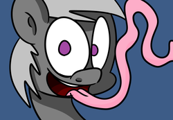 Size: 713x493 | Tagged: safe, artist:extradan, oc, oc only, pony, bust, impossibly long tongue, long tongue, looking at you, open mouth, portrait, silly, solo, tongue out