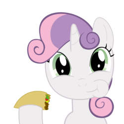 Size: 1024x1024 | Tagged: safe, artist:bleutaco, sweetie belle, g4, chewing, eating, ponies eating meat, puffy cheeks, taco, taco belle